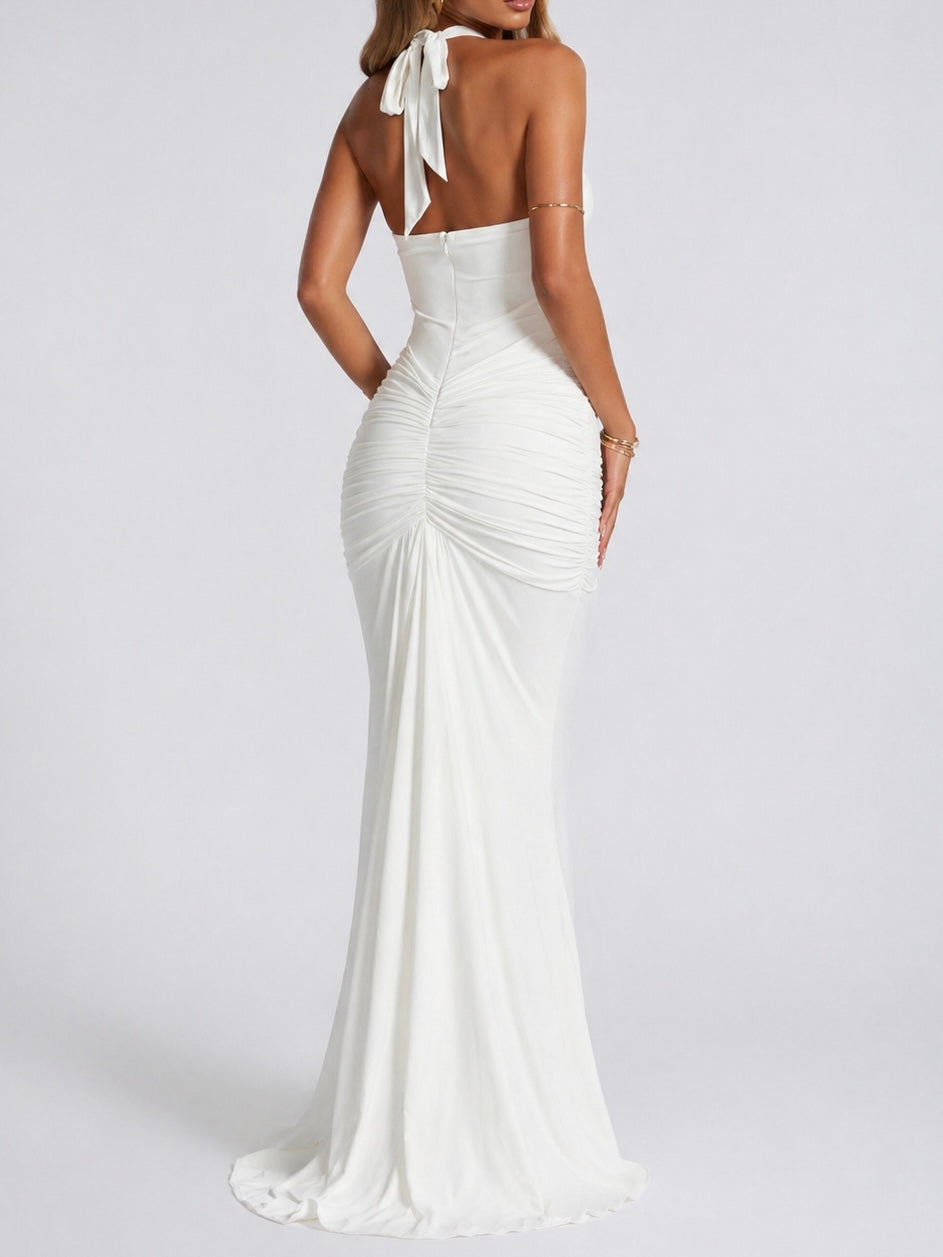 Rosette Cutout Front Maxi Dress - White