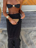 Black Mesh Polka-Dots Bikini Set and Maxi Skirt