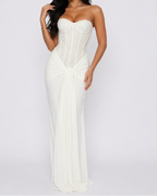 White Lace Corset Style Elegant Maxi Dress