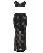 Black Mesh Polka-Dots Bikini Set and Maxi Skirt
