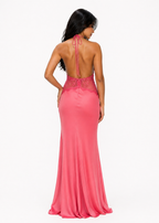 Watermelon Pink Lace Satin Cutout back Maxi Dress