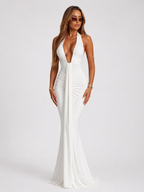 Rosette Cutout Front Maxi Dress - White