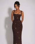 Eva Evening Brown Sequin Maxi Dress