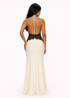 Ivory Satin and Lace Maxi Dress