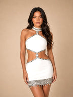 Cienna Cutout Choker Neck Crystal Dress