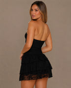 Bianca Lace Tube Top Layered Dress - Black