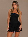 Bianca Lace Tube Top Layered Dress - Black