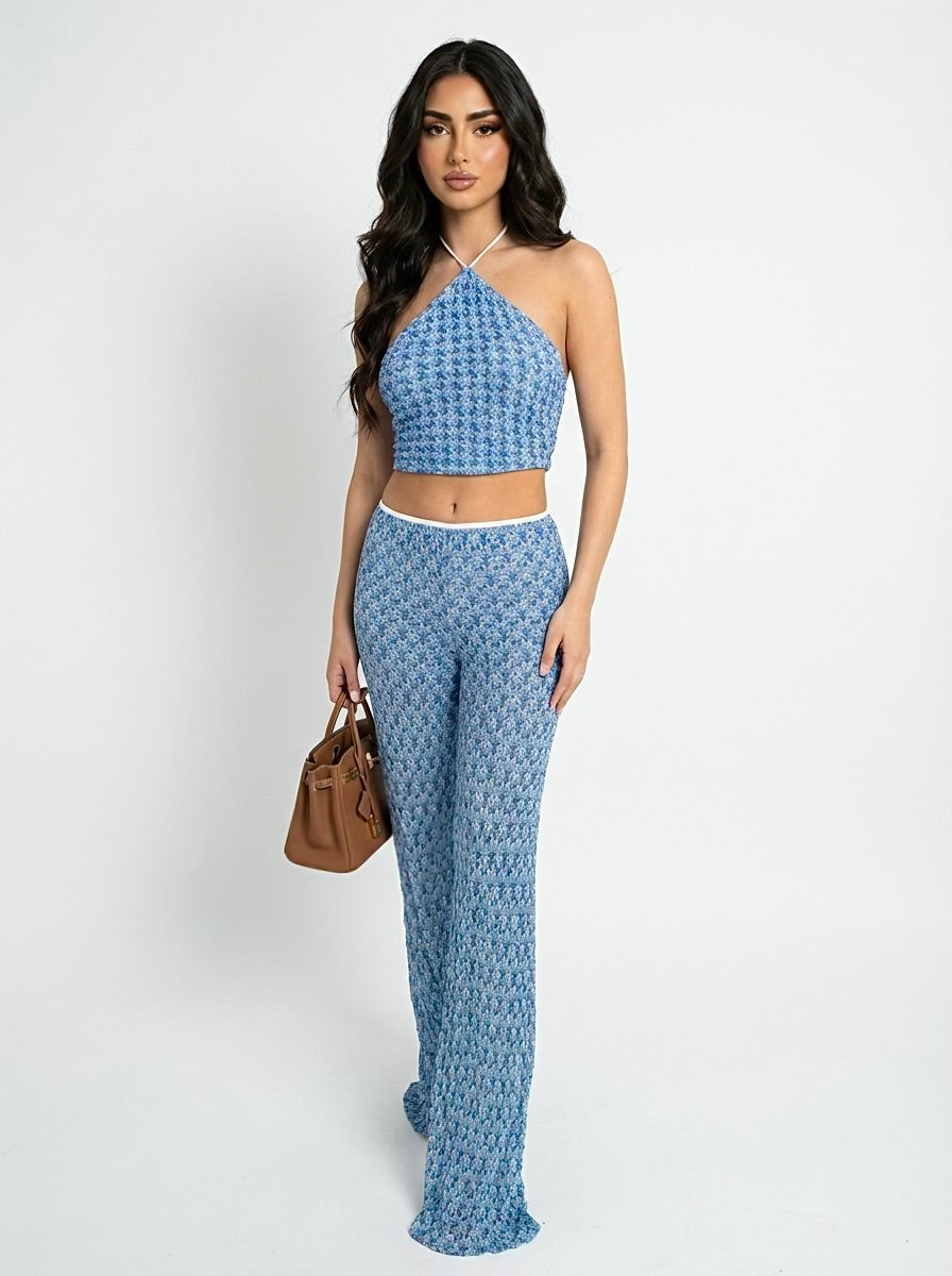Zigzag Pattern 3-Piece Cover Up Set Halter Neck Top
