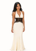 Ivory Satin and Lace Maxi Dress