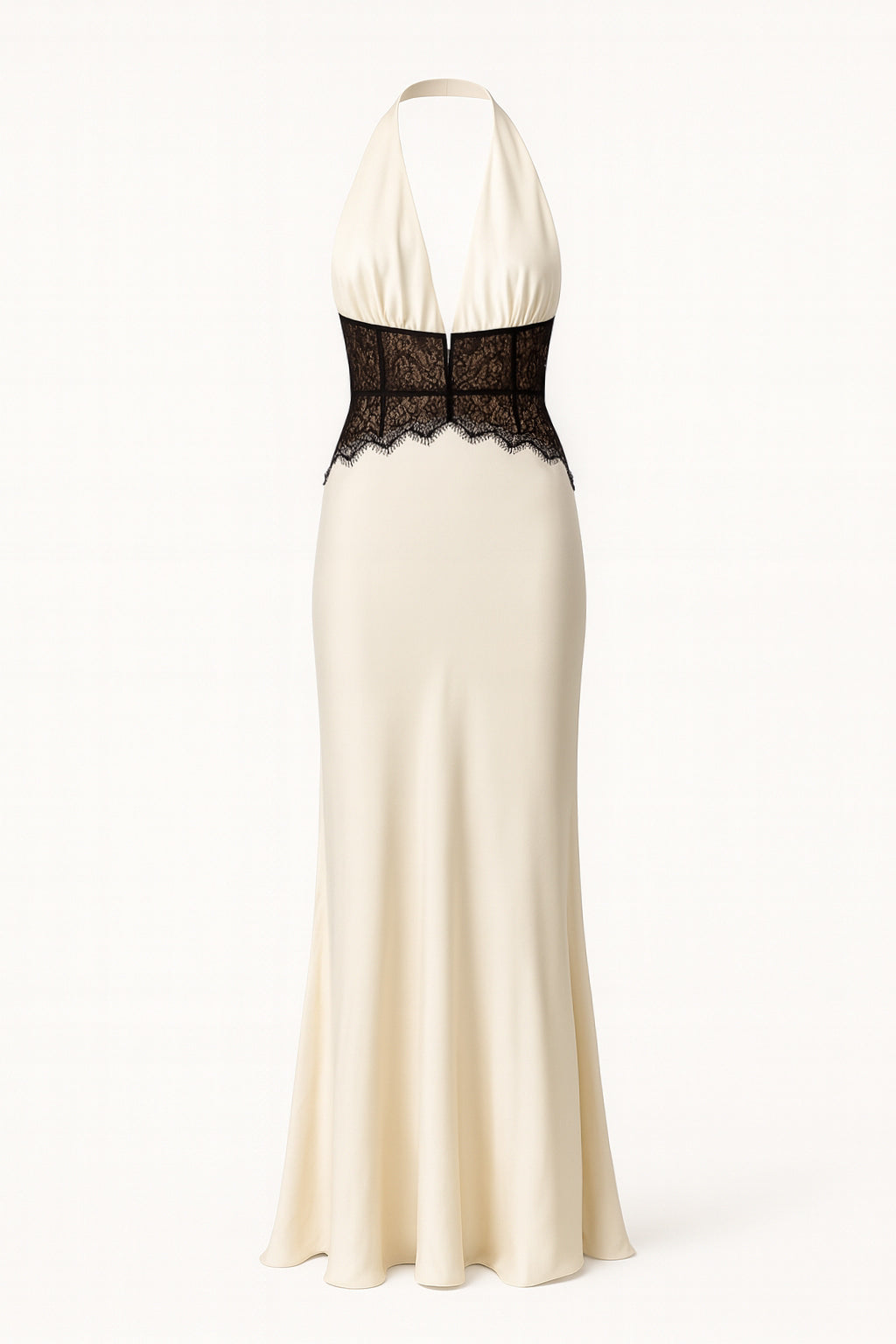 Ivory Satin and Lace Maxi Dress