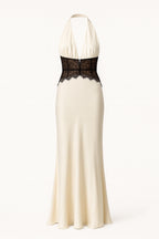 Ivory Satin and Lace Maxi Dress