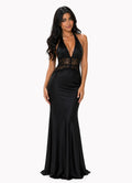Ivy Black Satin and Lace Cutout Maxi Dress