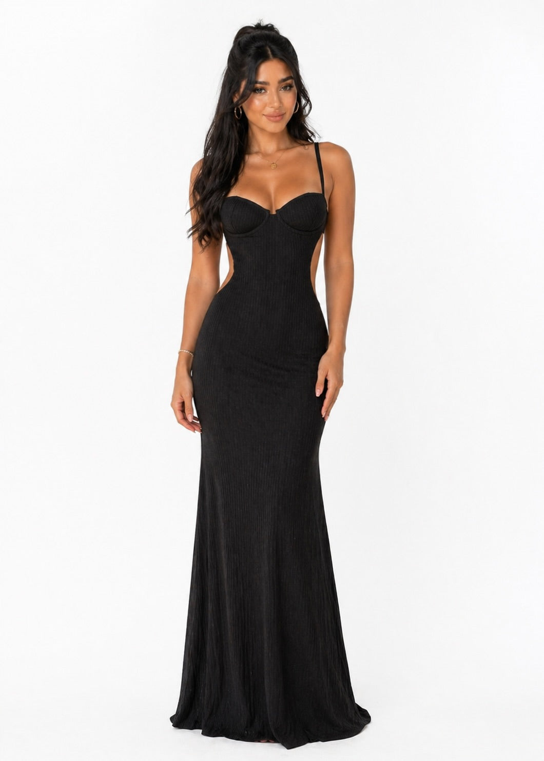 Donna 3D Stripe Cutout Back Maxi Dress