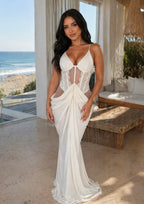 Giselle Lace Mesh Pleated Maxi Dress