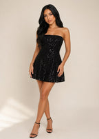 Amber Strapless Structured Mini Dress - Black sequin