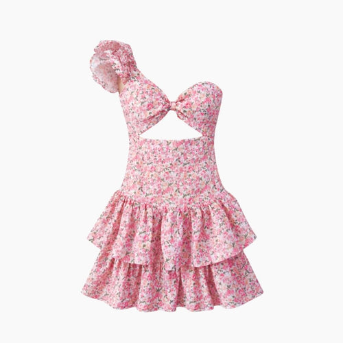 Blush Floral Ruffled Print Mini Dress