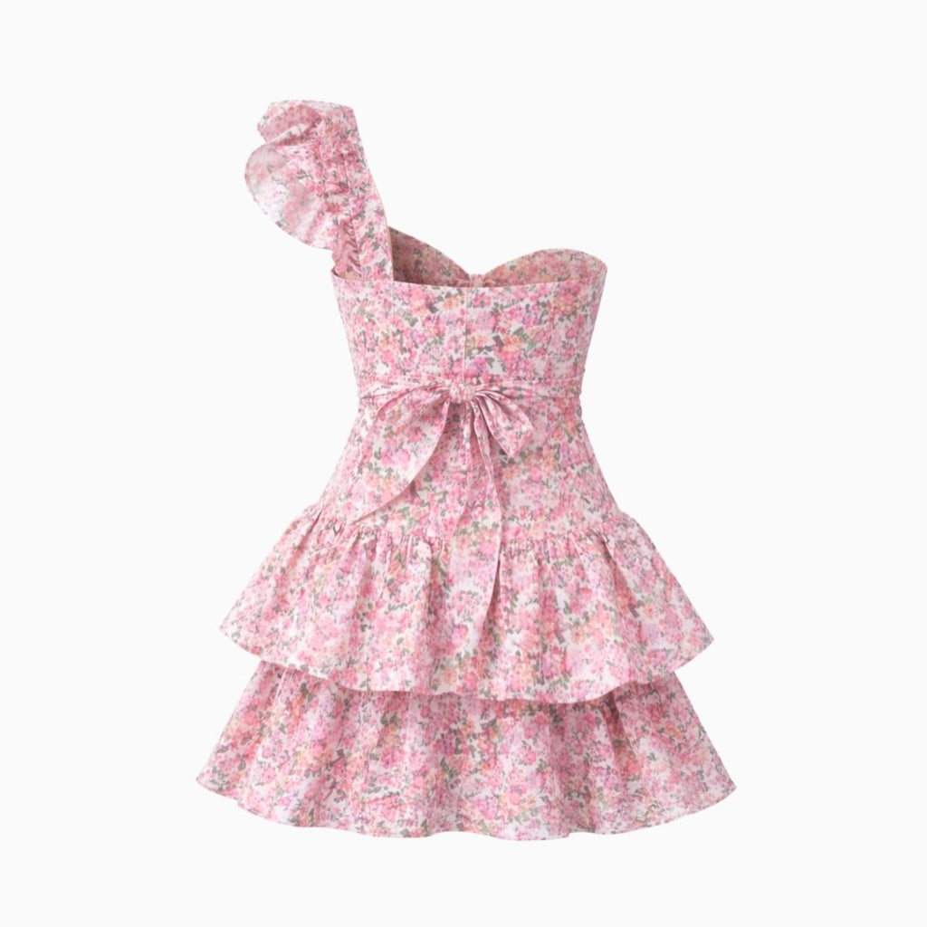 Blush Floral Ruffled Print Mini Dress