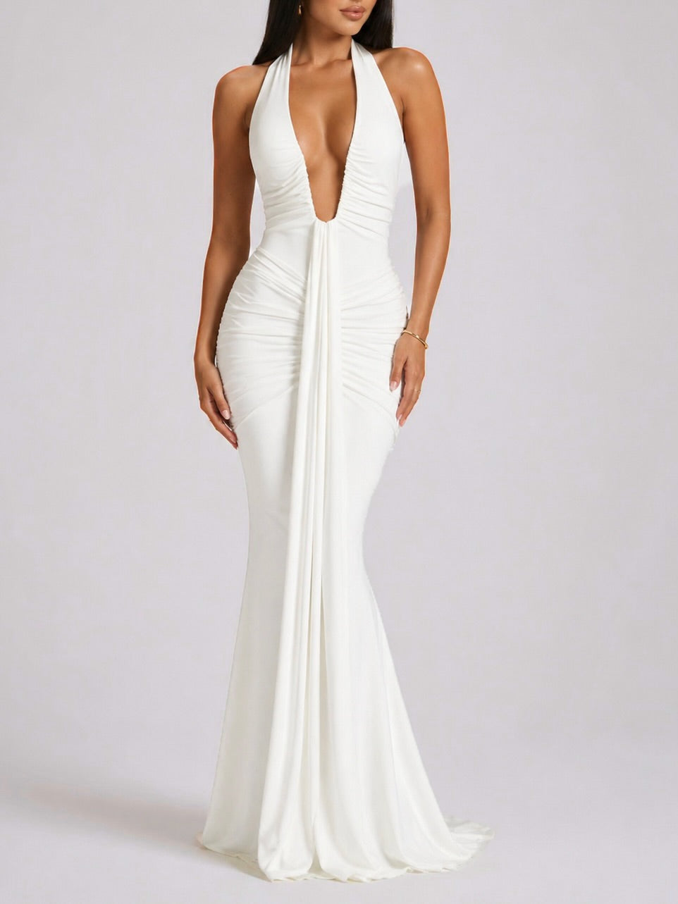 Rosette Cutout Front Maxi Dress - White