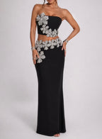 Lily Rhinestone Top and Bodycon Maxi Skirt Set