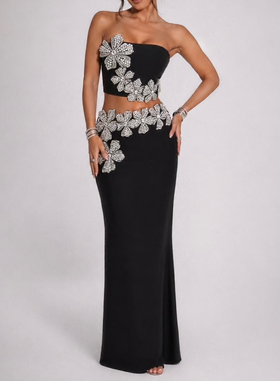 Lily Rhinestone Top and Bodycon Maxi Skirt Set