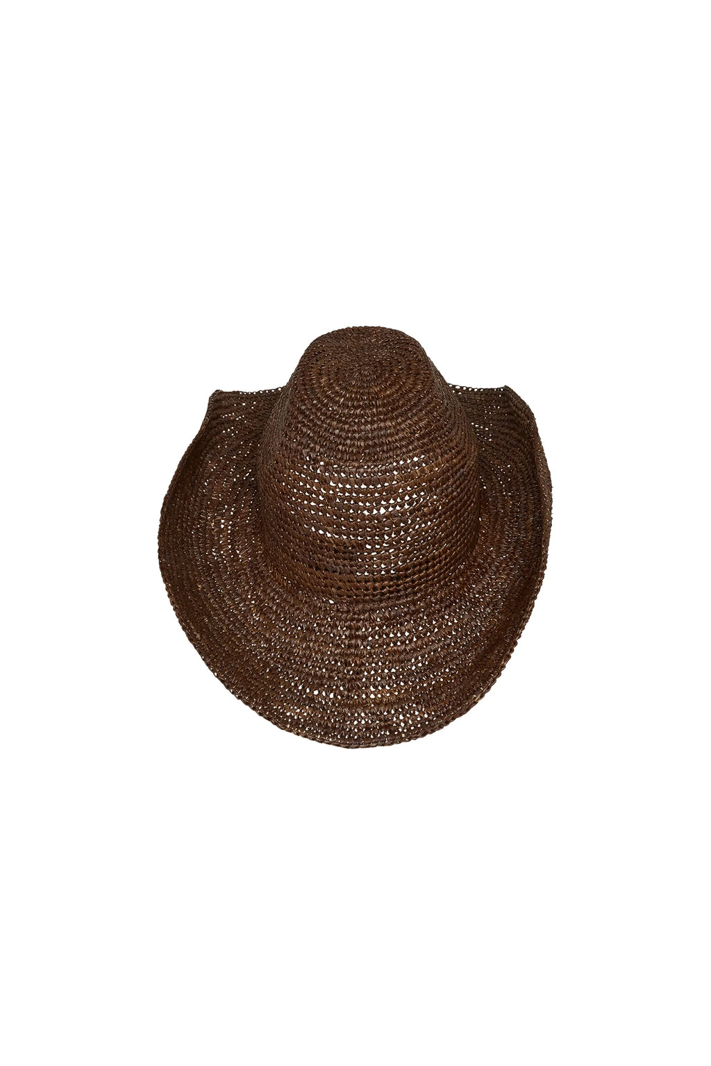 Hand-Crocheted Straw Cowboy Hat - Brown