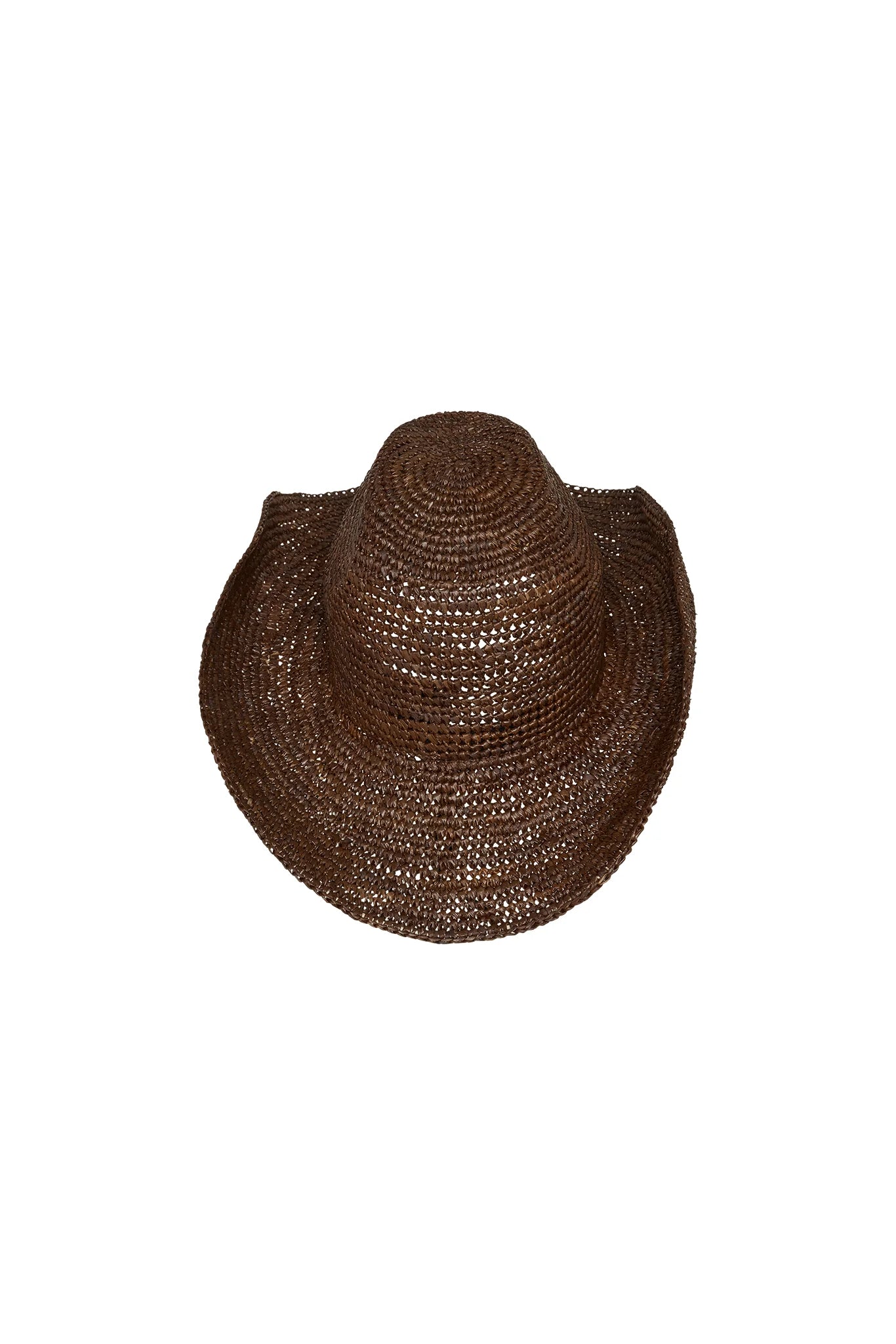Hand-Crocheted Straw Cowboy Hat - Brown