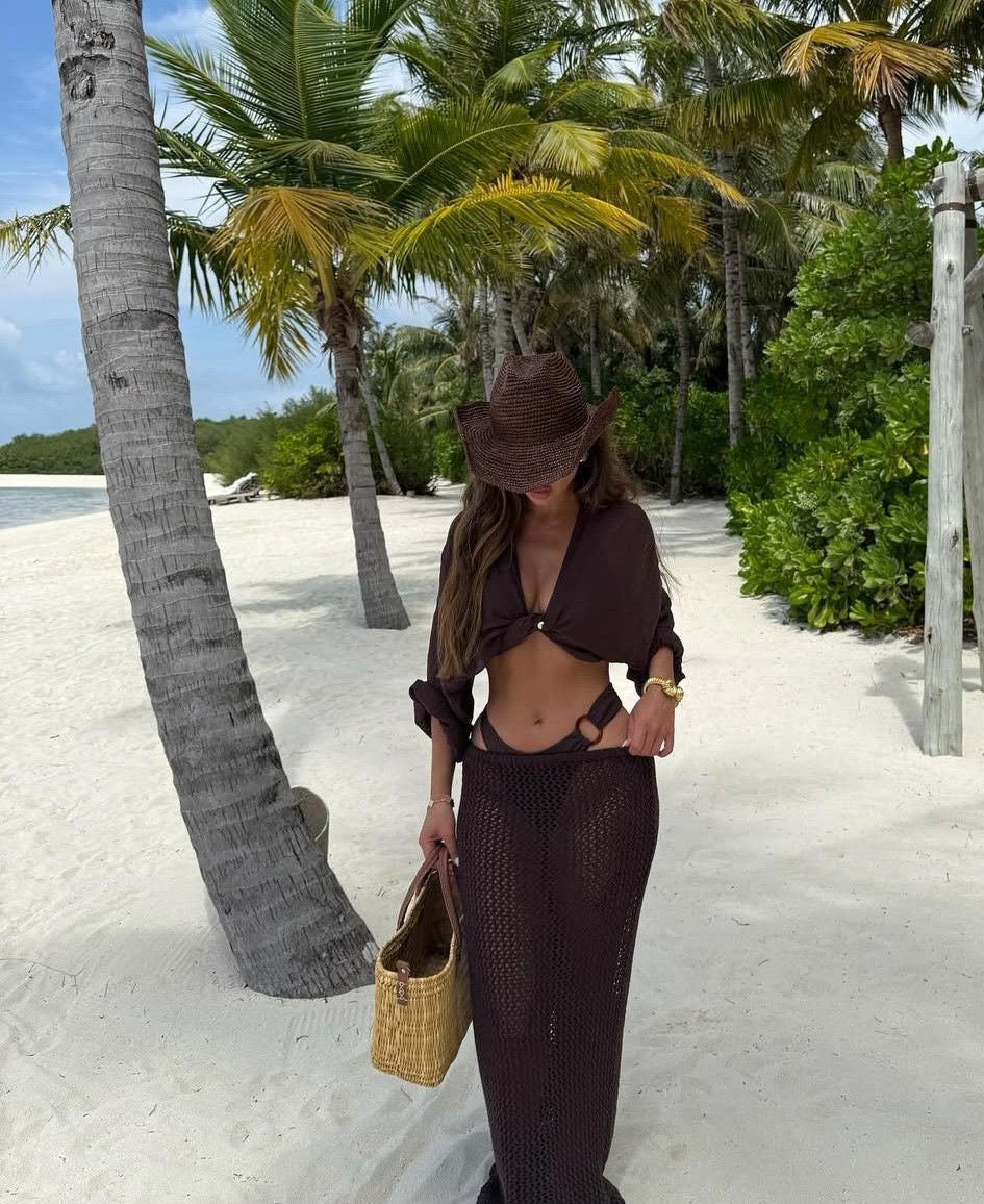 Hand-Crocheted Straw Cowboy Hat - Brown