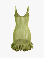 Green Ruffle Hem Crochet Cami Mini Dress