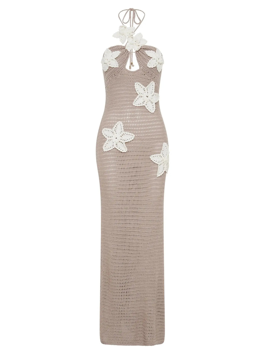Crochet Flower Halter Neck Knit Maxi Dress