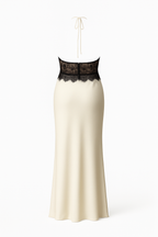 Ivory Satin and Lace Maxi Dress