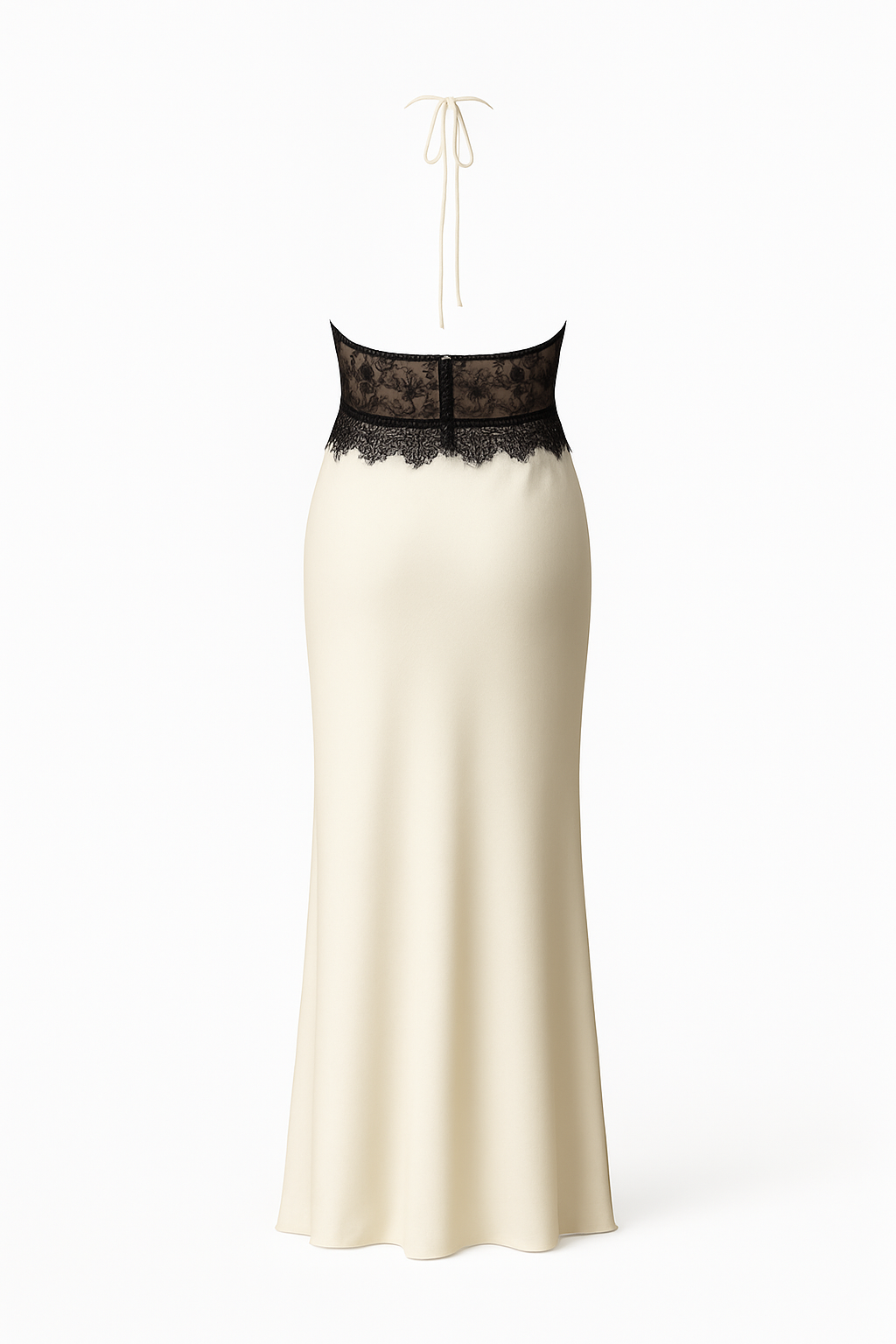 Ivory Satin and Lace Maxi Dress