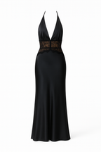Ivy Black Satin and Lace Cutout Maxi Dress