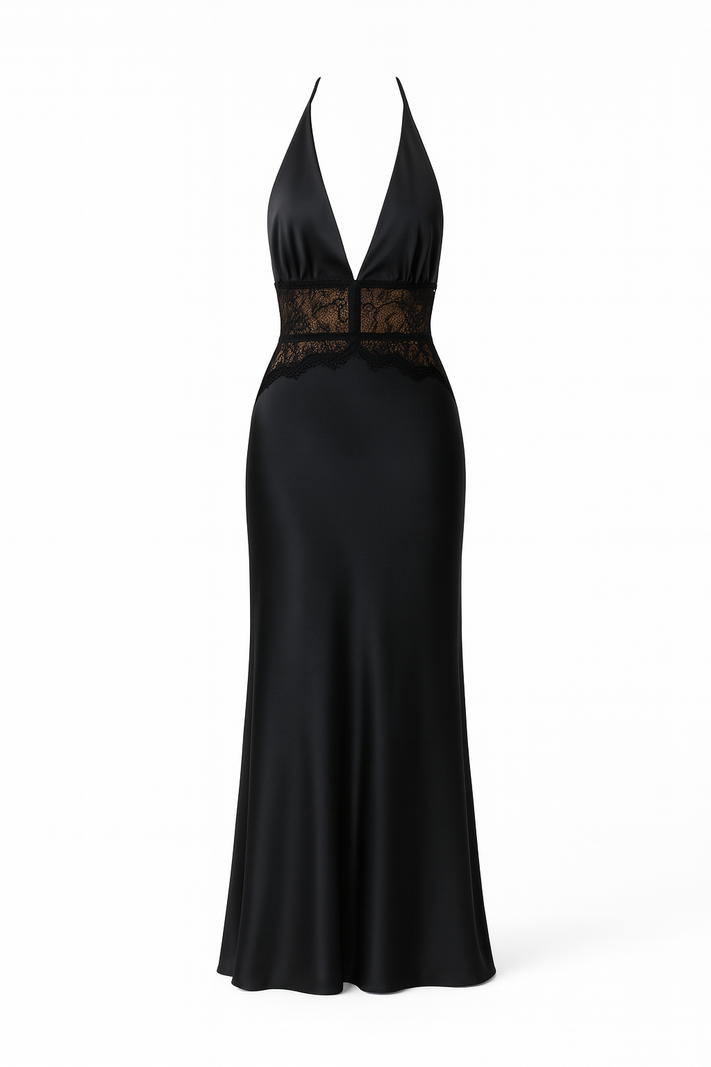 Ivy Black Satin and Lace Cutout Maxi Dress