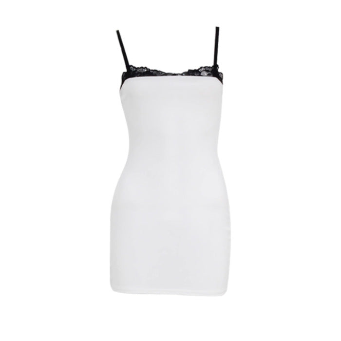 Sling Style White with Black Lace Contrast Bodycon Dress