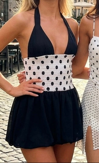 Lily Lace-up Polka Dot Mini Dress