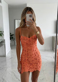 Carla Floral Lace strapless coral Mini Dress